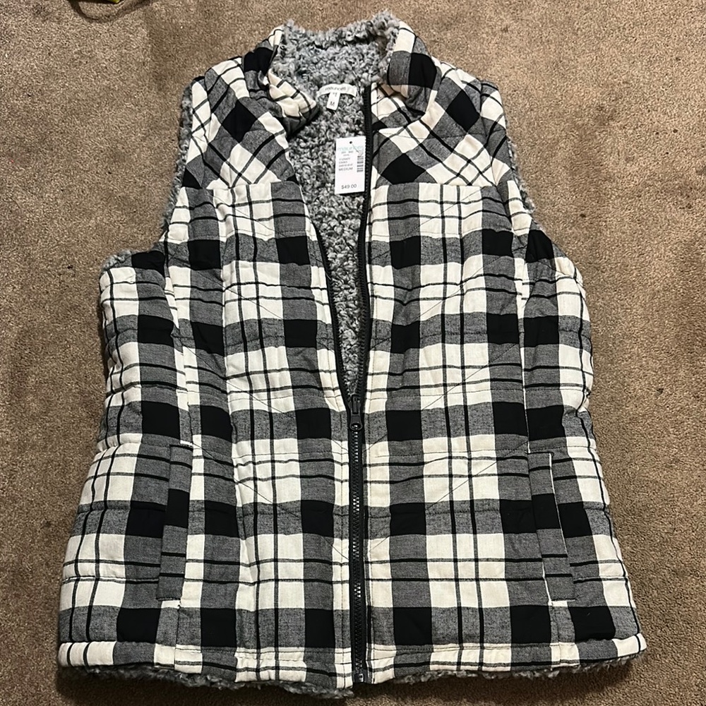 Maurices Black and White Plaid Vest